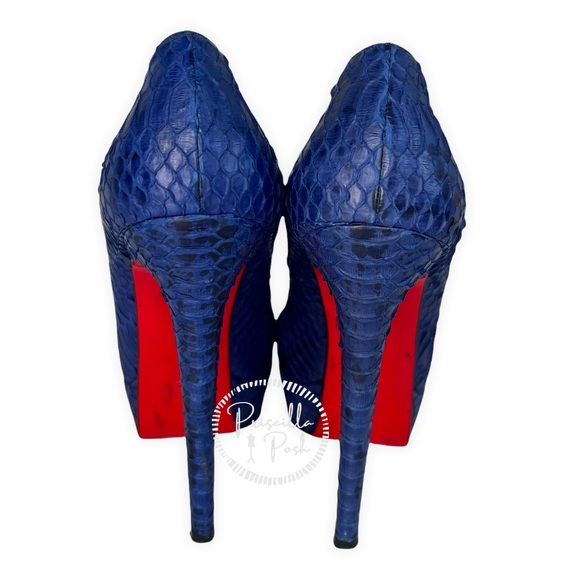 Christian Louboutin Blue Python Bianca Platform Pumps Size 37.5 Snakeskin Snake - Picture 12 of 12